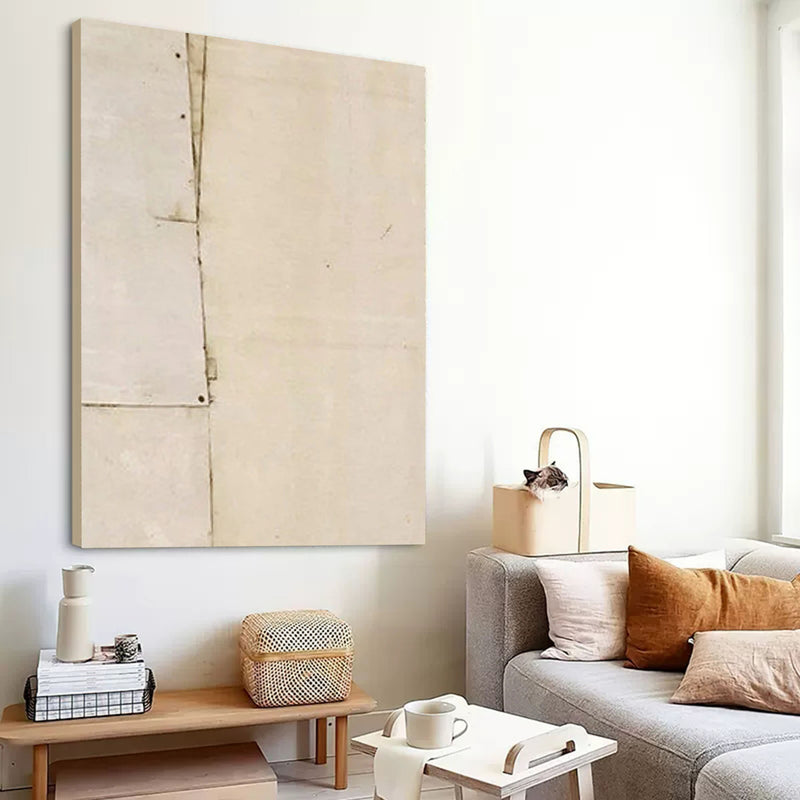 Neutral Beige Minimalist Abstract Acrylic Painting Modern Pure Beige Minimal Canvas Art Framed