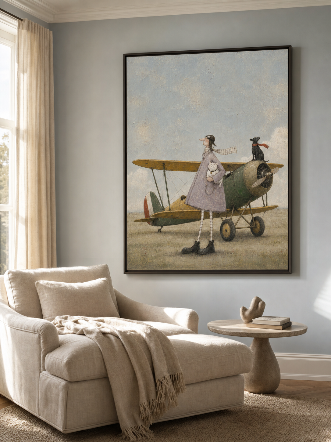 100 Hand Painted Heavy Texture Aviator Canvas Artwork Whimsical Vintage Airplane Painting