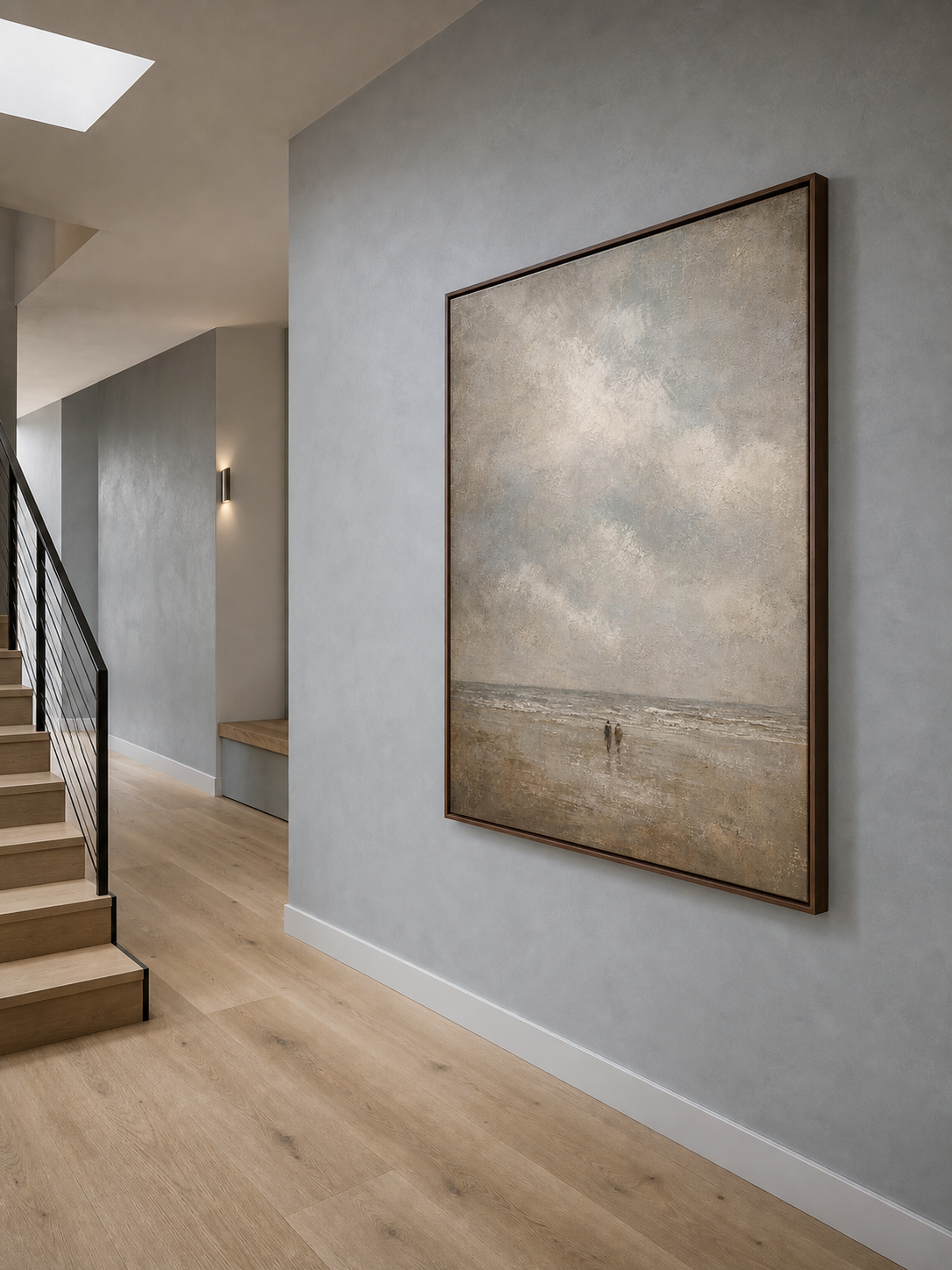 Neutral Coastal Beach Painting For Modern Living Room Wall Art Decor