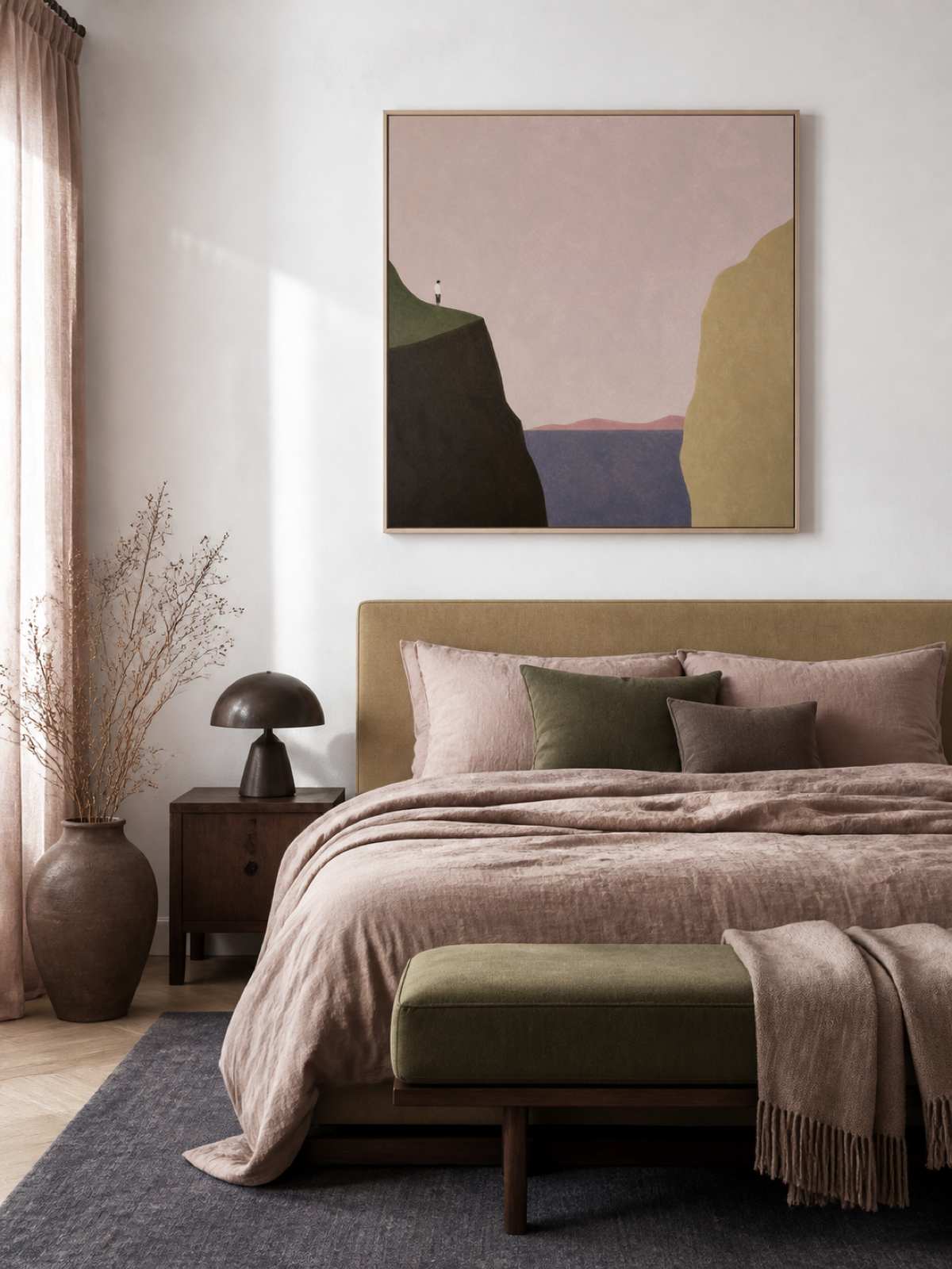 Modern Coastal Wall Art For Living Room With Earth Tones And Pink Hue