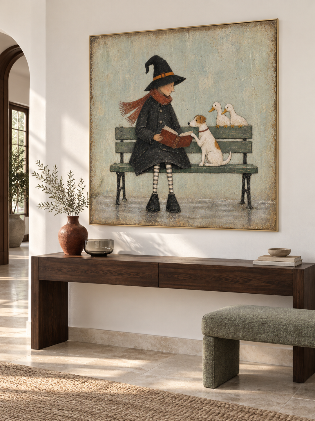 Witch Reading To Dog And Ducks Hand-Painted Canvas Art