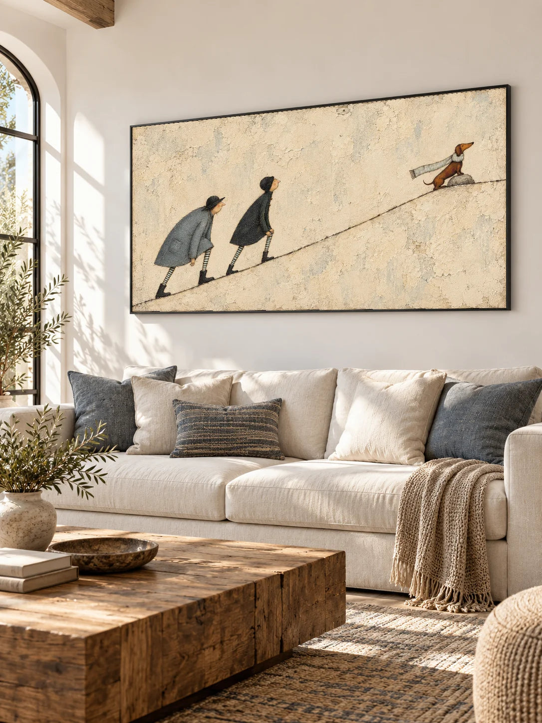 Hand Painted Dachshund Adventure Wall Art Minimalist Storybook Canvas Artwork