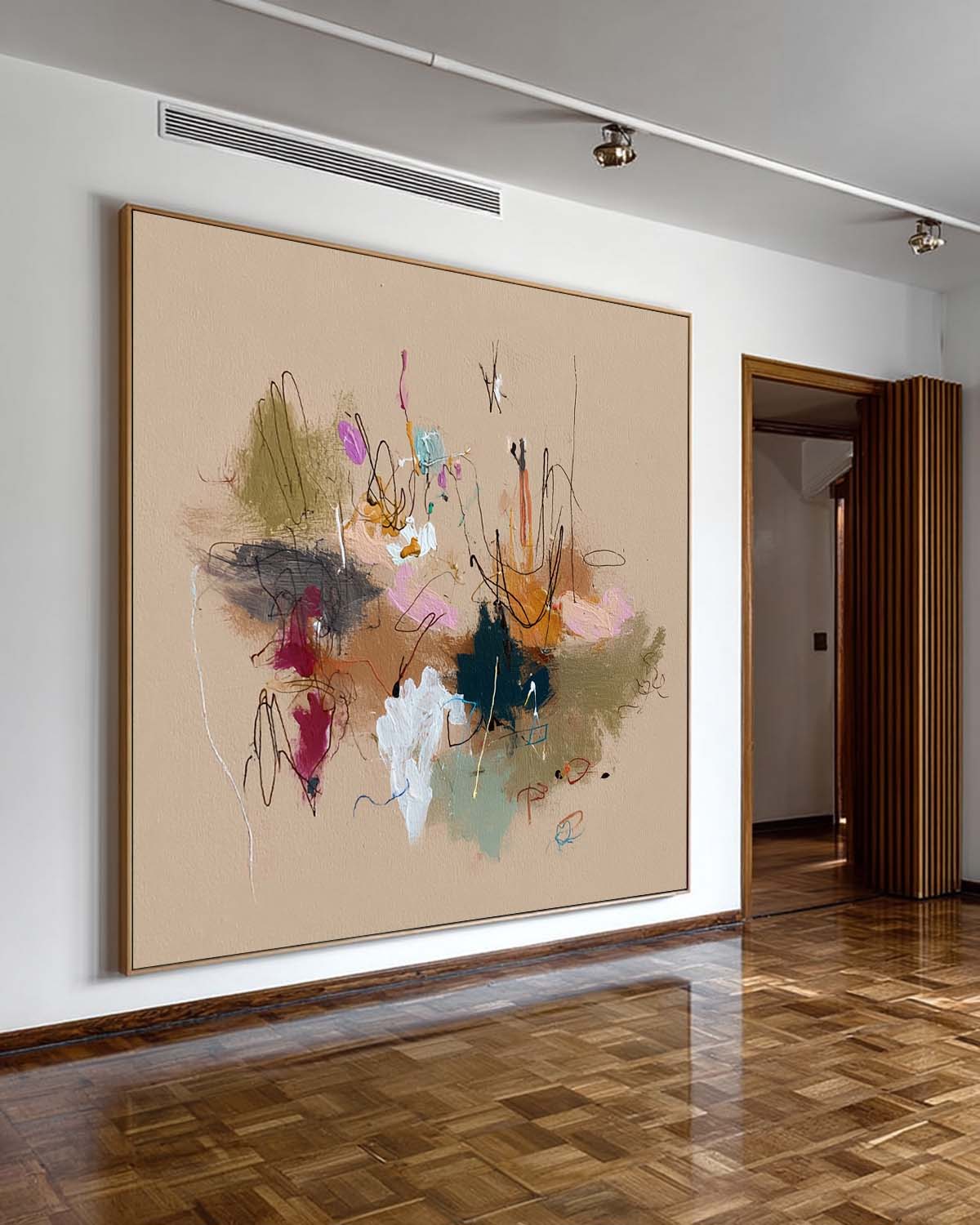 Handmade Colorful Abstract Wall Art On Beige Canvas Original Textured Painting For Living Room And Office Decor