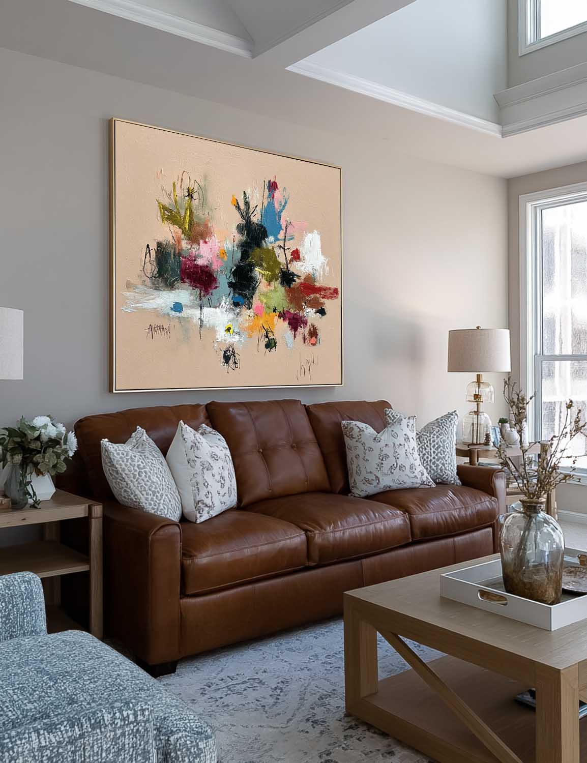 Neutral Earthy Tones Textured Abstract Oil Painting Original Colorful Oil Painting For Living Room Decor