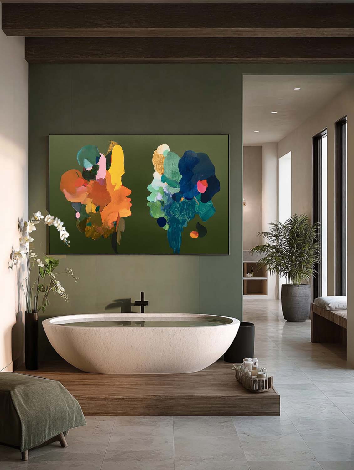 Modern Minimalist Abstract Face Art In Sage Green Horizontal Textured Canvas Minimalist Green Wall Art