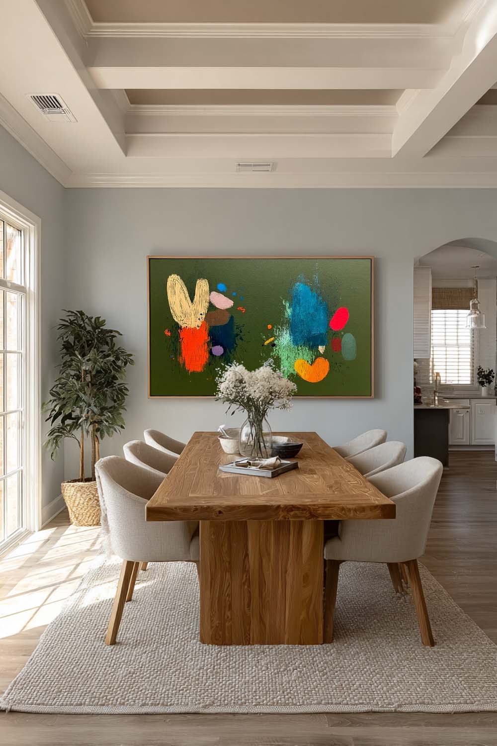 Original Hand Painted Green Figure Art Large Modern Minimalist Abstract Face Art Green Horizontal Textured Oil Painting