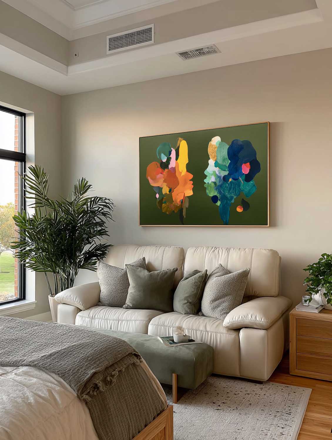 Modern Minimalist Abstract Face Art In Sage Green Horizontal Textured Canvas Minimalist Green Wall Art