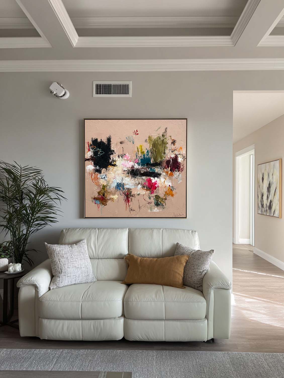 Large Square Minimalist Wall Art In Beige And Brown For Organic Modern Living Room