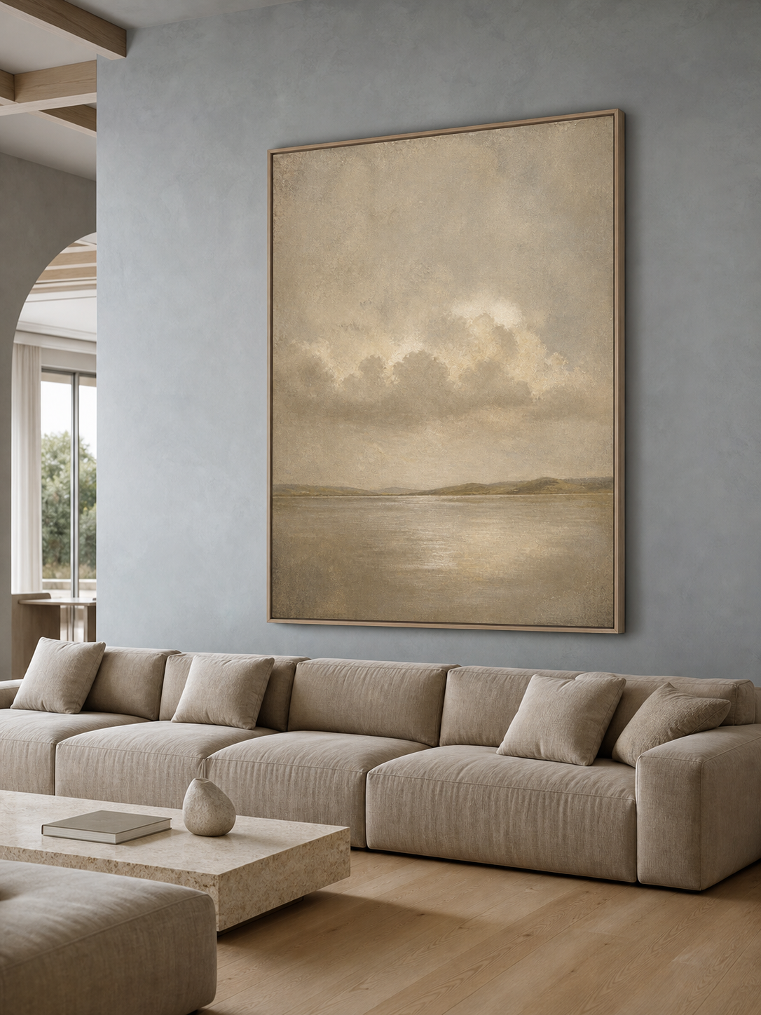 Minimalist Neutral Beach Oil Painting Large Minimalist Ocean Canvas Art