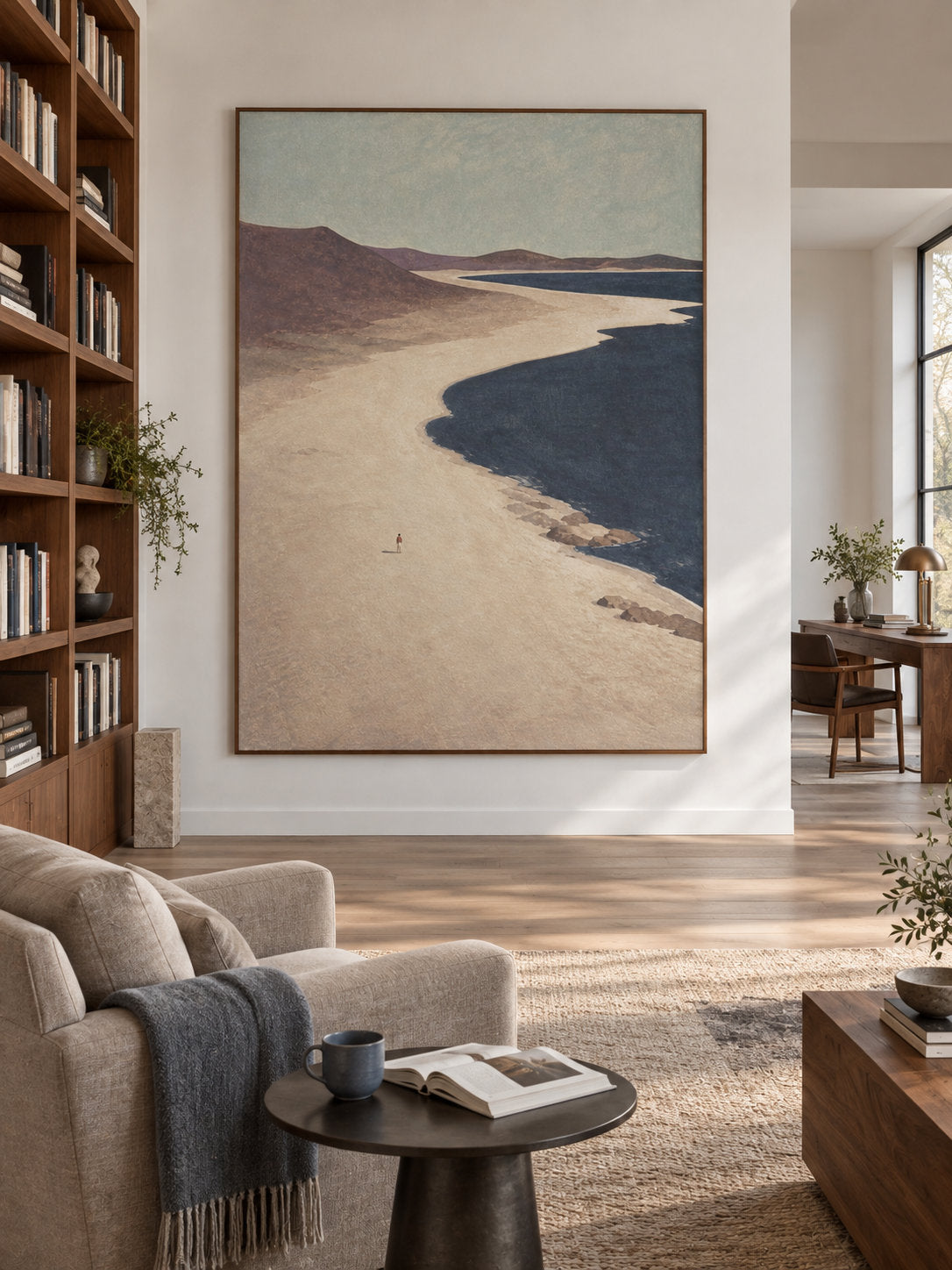 Minimalist Rocky Coastline Art In Earthy Tones Original Canvas