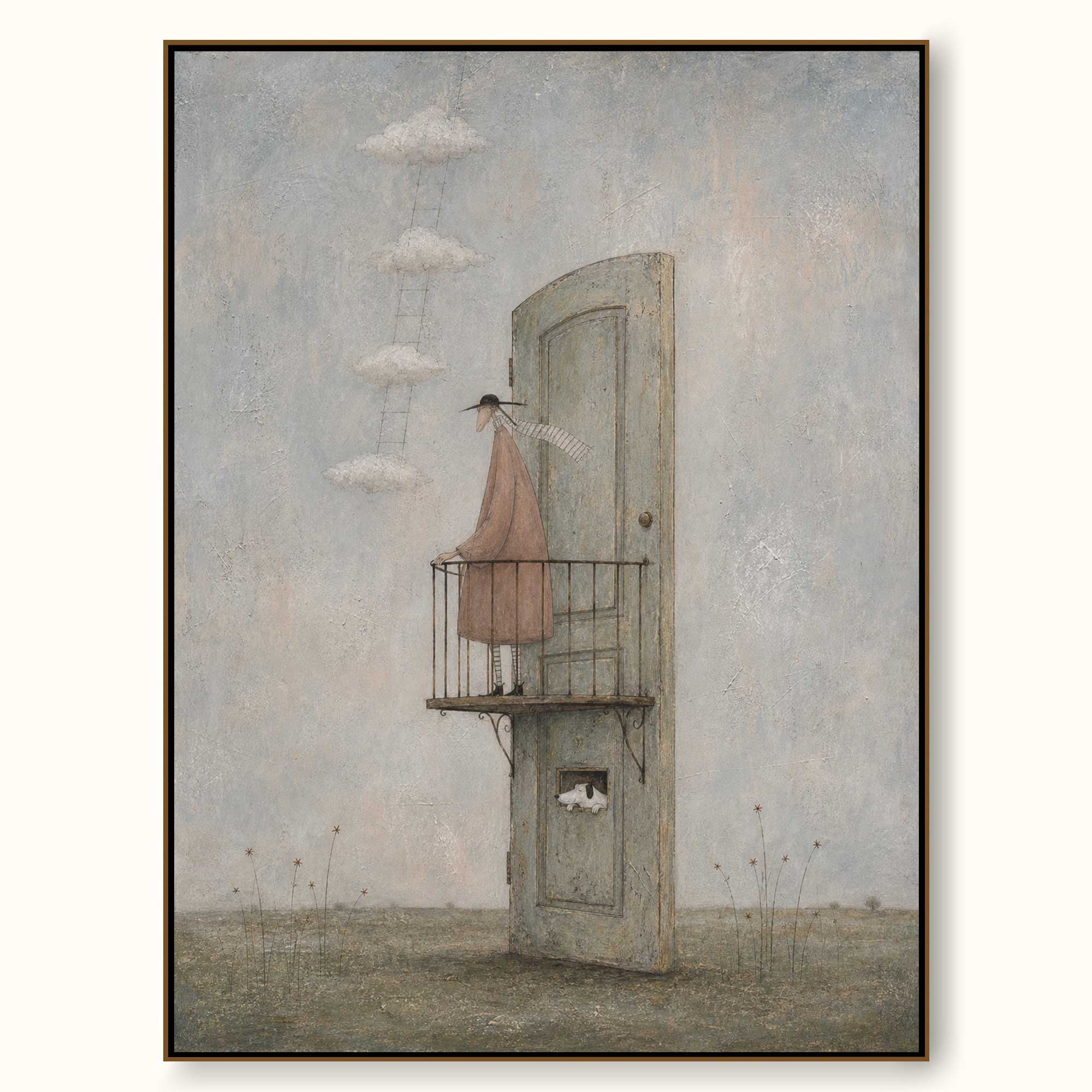 Whimsical Surrealist Painting With Vintage Charm For Modern Living Rooms