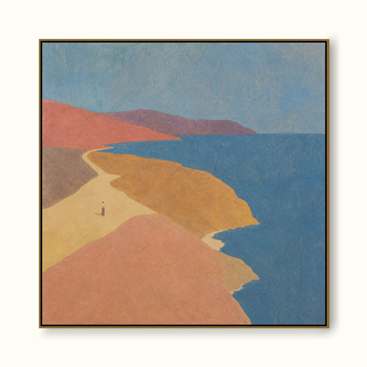 Modern Minimalist Seascape Painting In Earth Tones And Deep Blue Original Art
