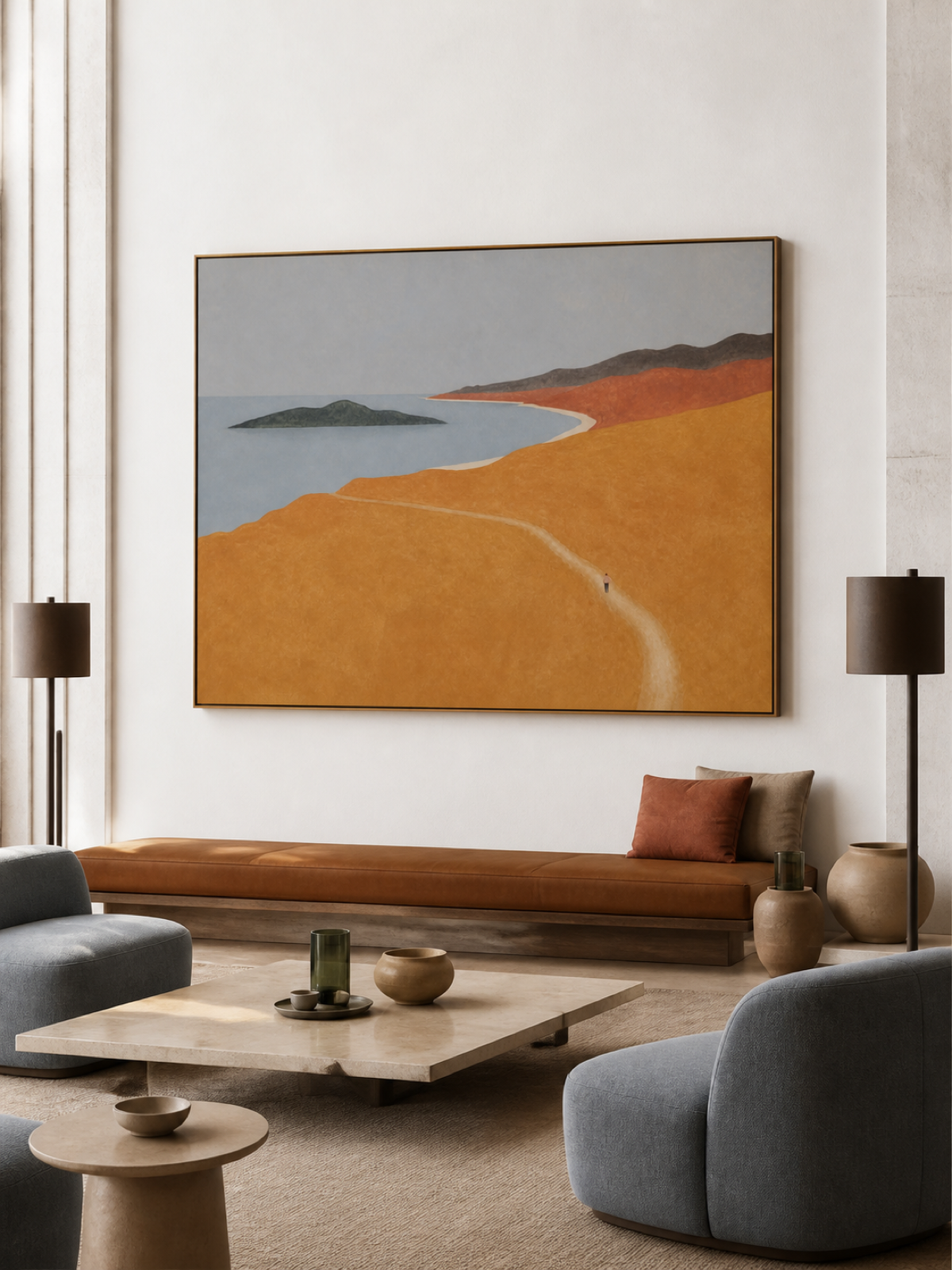 Warm Landscape Canvas Painting For Living Room Modern Organic Decor