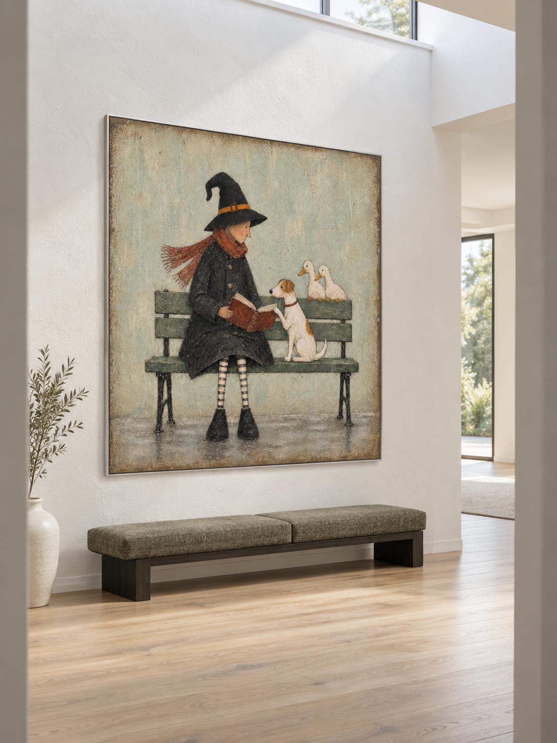 Witch Reading To Dog And Ducks Hand-Painted Canvas Art