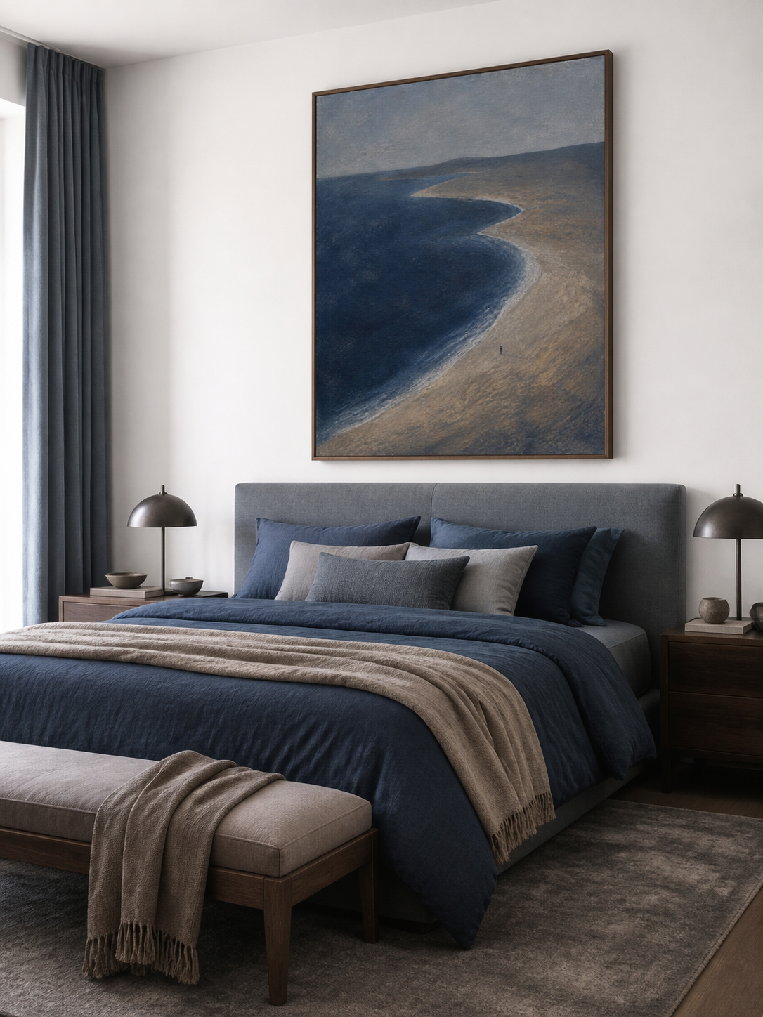 Deep Navy Coastal Wall Art Minimalist Ocean Landscape For Bedroom