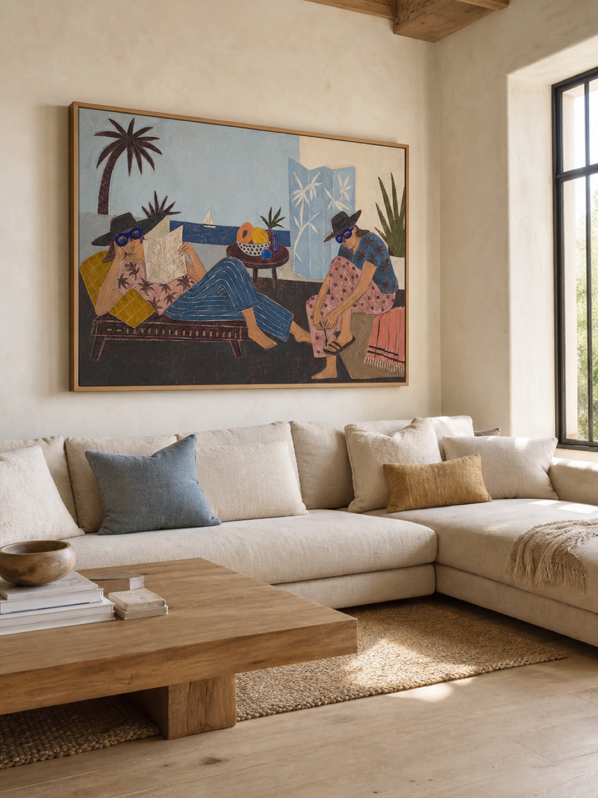 Vintage Coastal Art Painting For Beach House Wall Decor With Retro Style