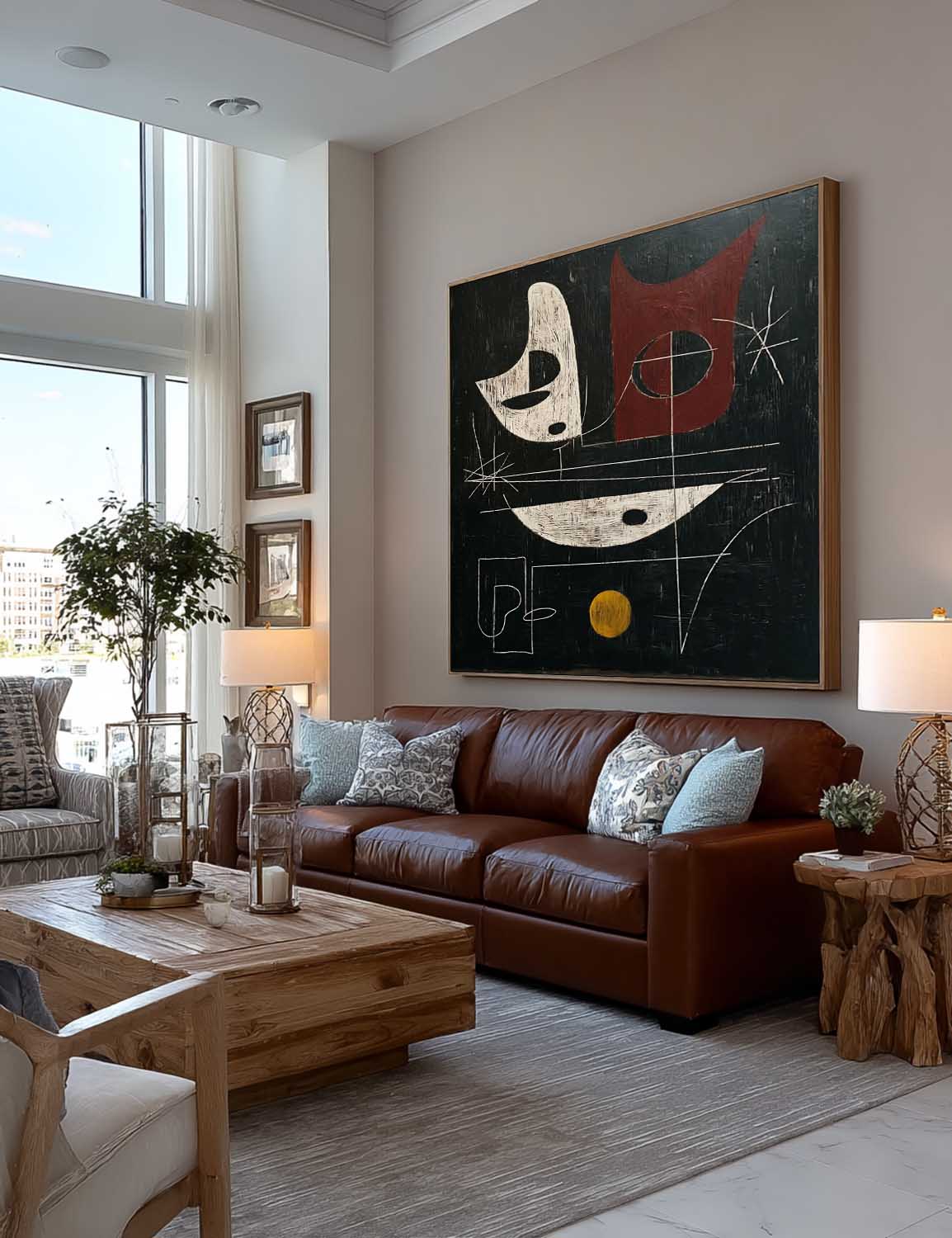 Large Vertical Black And Red Abstract Painting For Modern Living Room
