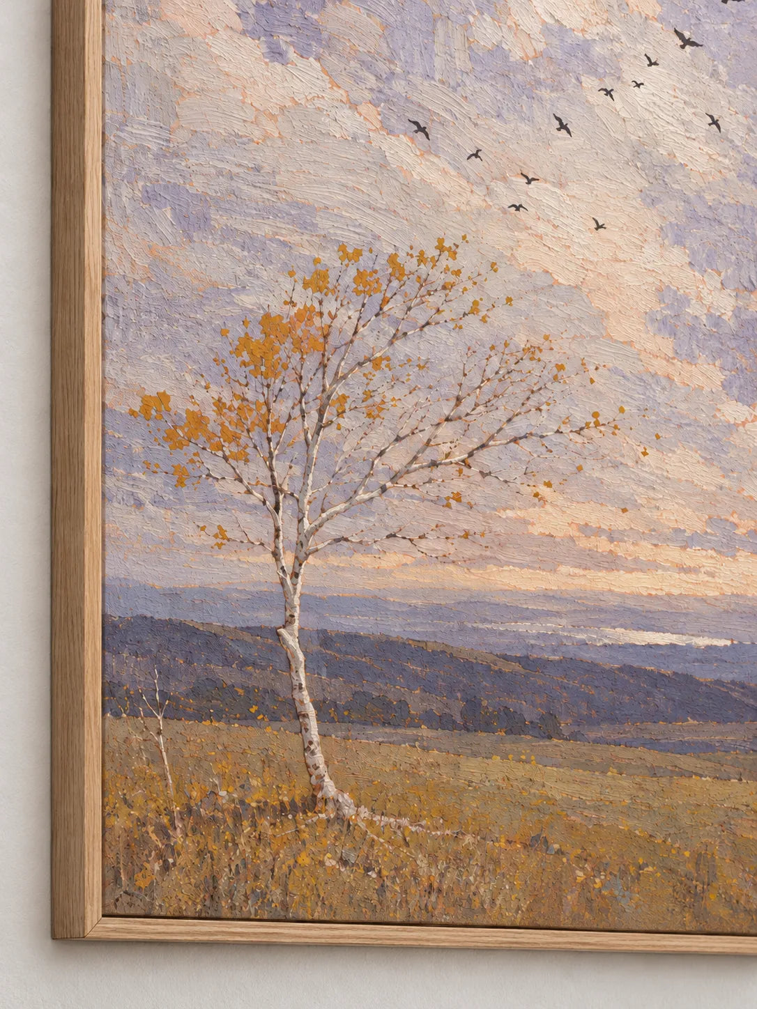Large Hand Painted Autumn Birch And Birds Landscape Wall Art