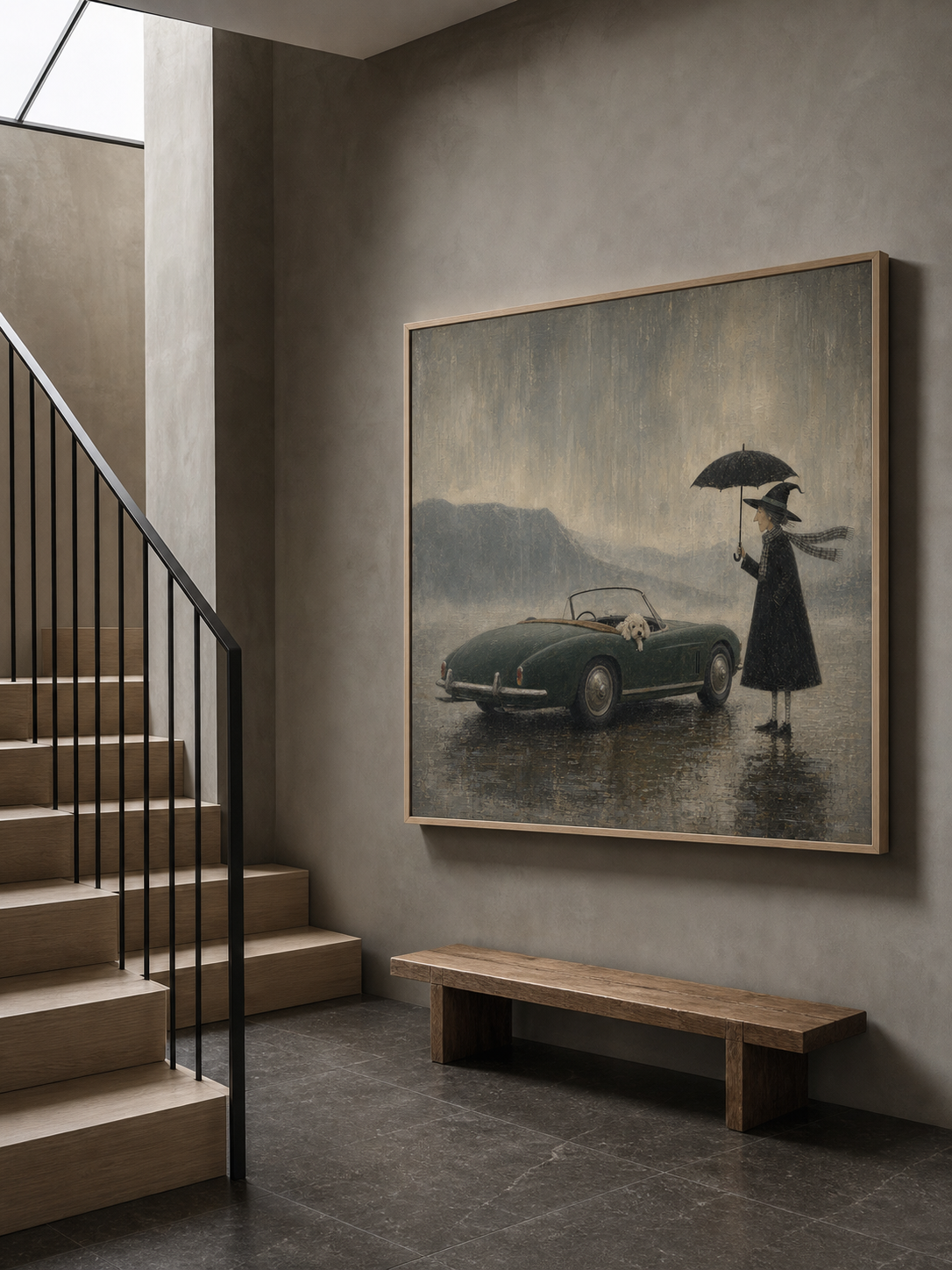 Vintage Vintage Car Oil Painting Whimsical Canvas Original Witch Oil Painting
