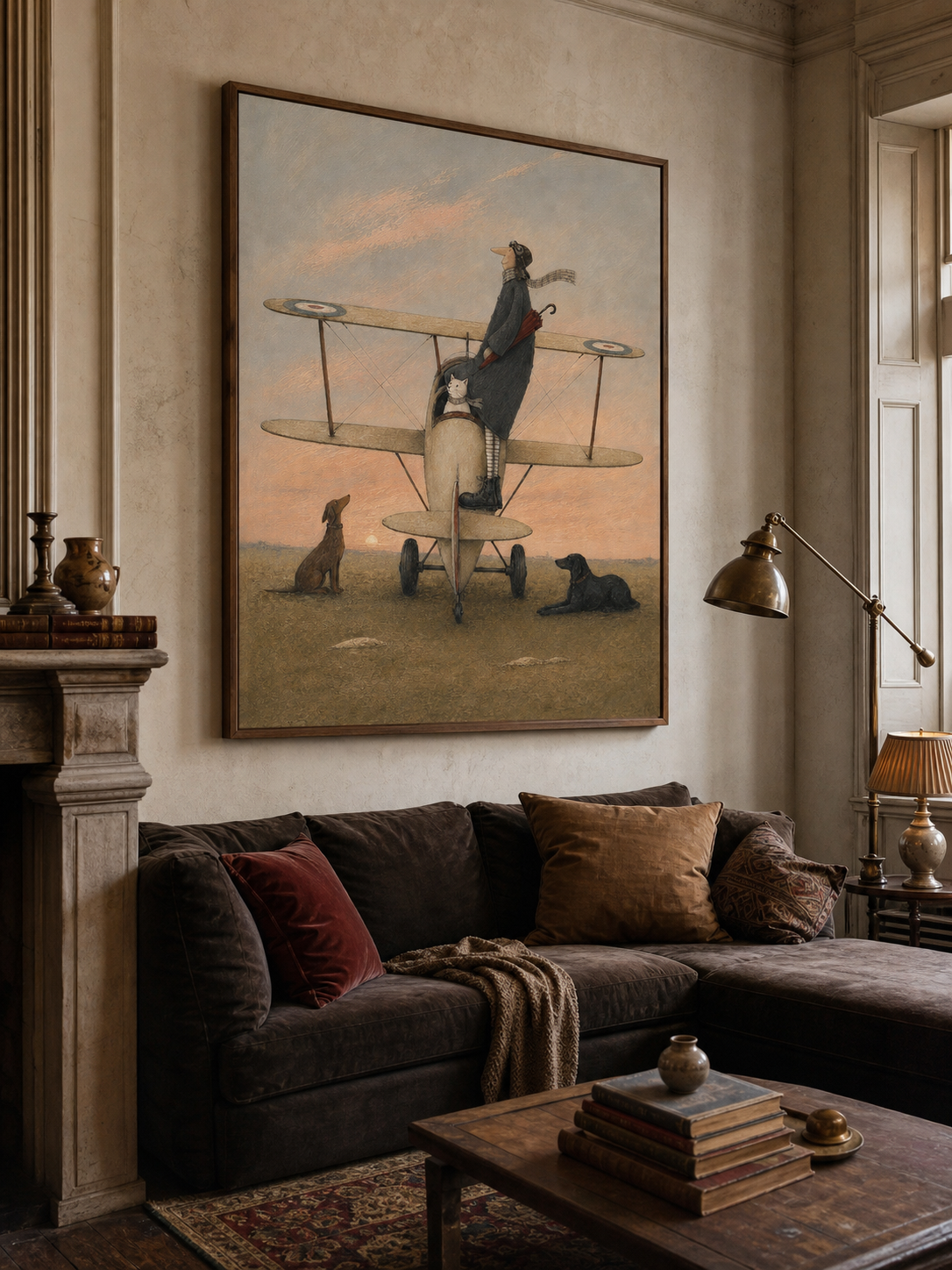 Sunset Biplane Whimsical Pilot Original Surrealist Painting
