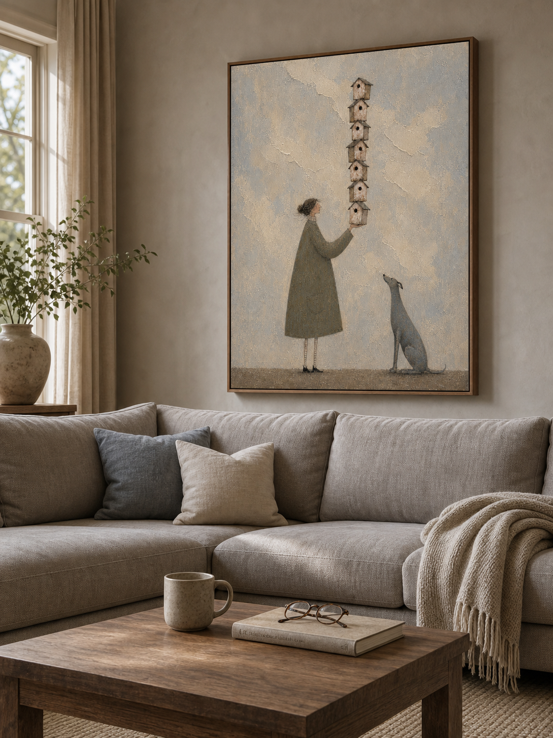 Vintage Style Wall Art Featuring Dog Companion And Earthy Tones