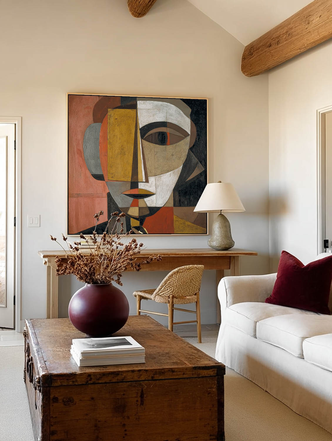 Vintage Minimalist Abstract Wall Art With Geometric Human Face Design