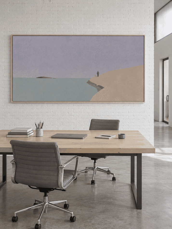 Minimalist Blue Sea And Beige Cliff Wall Art For Calm Modern Bedroom Decor