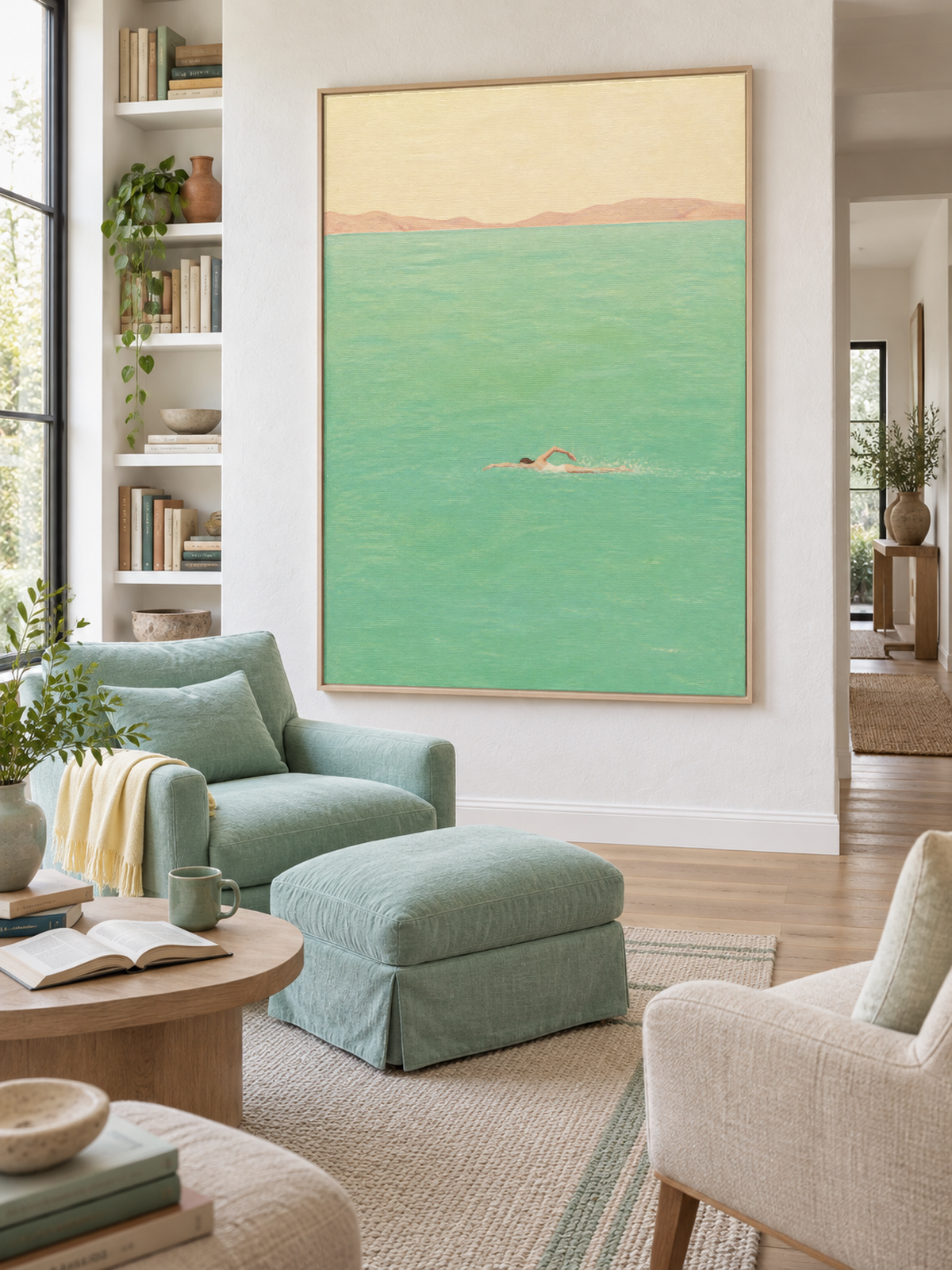 Mint Turquoise Swimming Wall Art For Calm Modern Home Bedroom Interiors