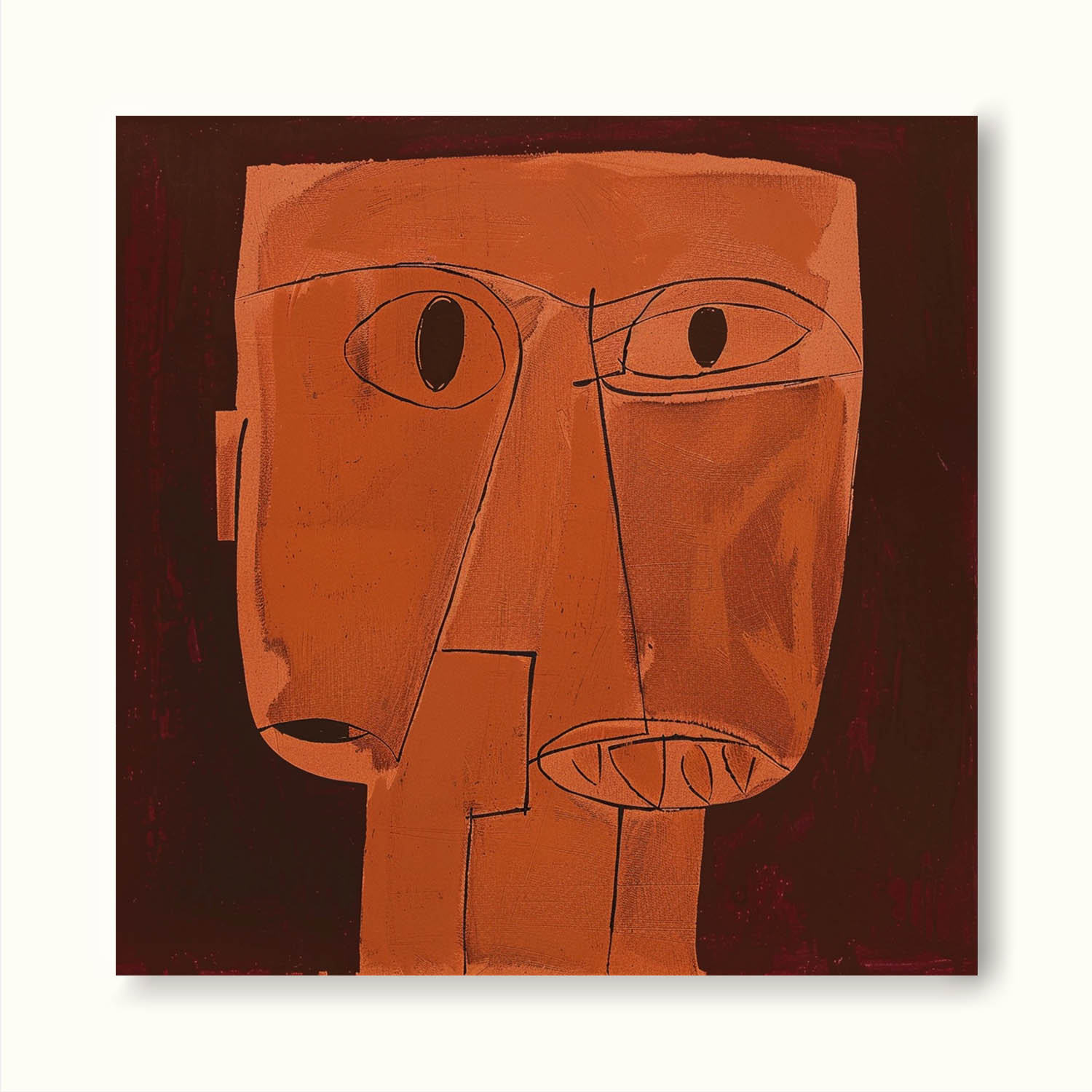 Vintage Orange Human Face Abstract Painting Large Retro Orange Canvas Art Retro Neutral Decor