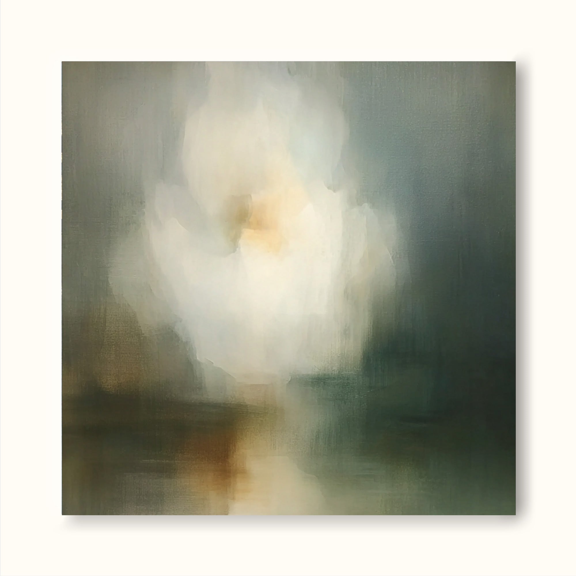 Minimalist Abstract Floral Oil Painting In Soft Green And Blue For Bedroom Decor
