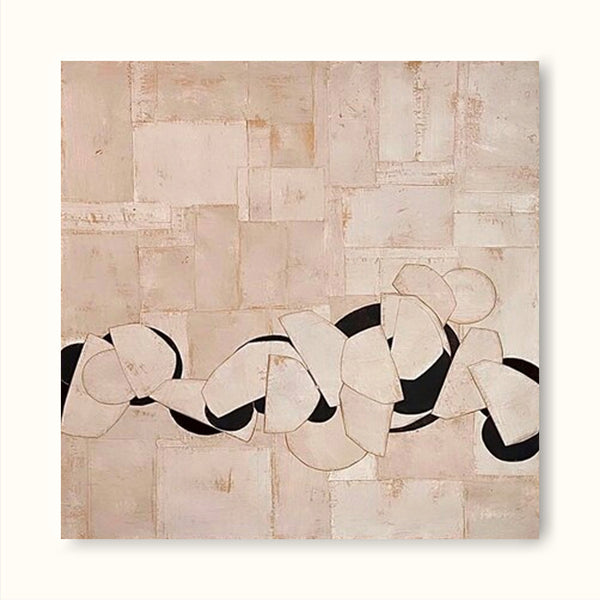 Large Minimalist Beige Canvas Painting Black Beige Textured Wall Art Wabi Sabi Wall Painting