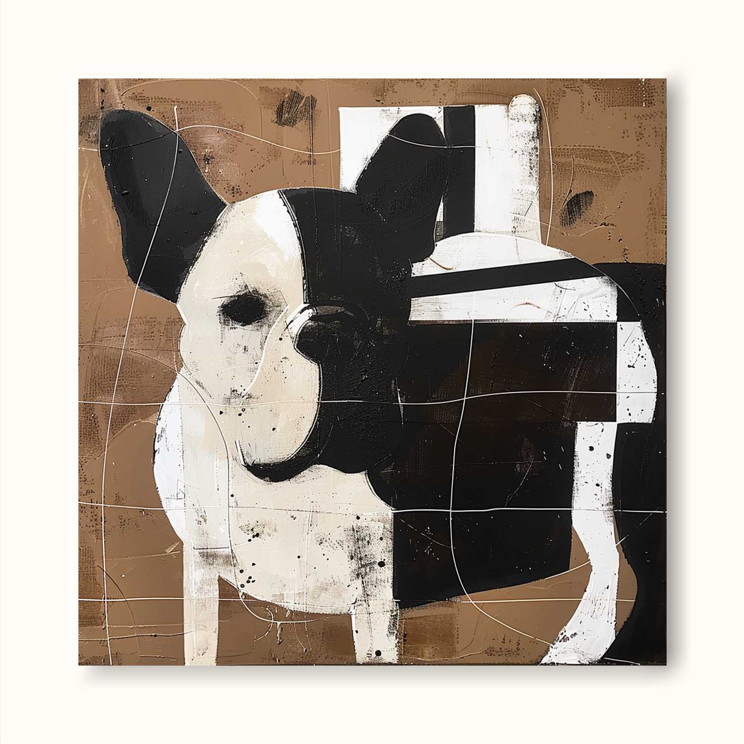 Vintage Black and White Dog Canvas Art  Black And White Dog Art On Brown Canvas Vintage Wall Art