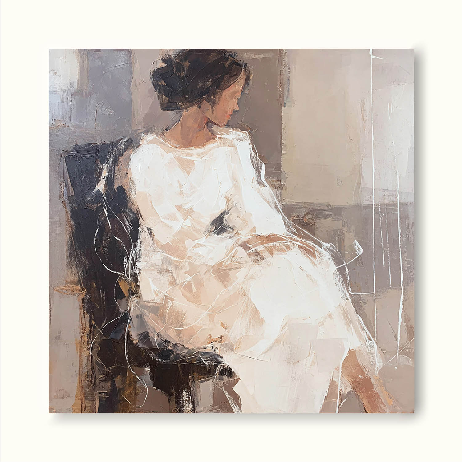 Neutral Brown Female Figure Artwork Contemporary Cream and Taupe Female Figure Art Minimalist Abstract Female Figure Painting