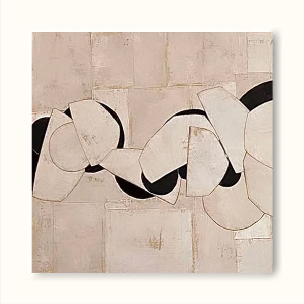 Neutral Beige & Black Painting On Canvas 3D Minimalist Textured Beige Painting
