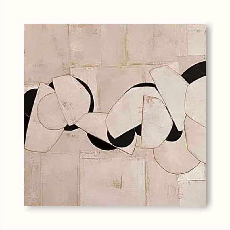 Neutral Beige & Black Painting On Canvas 3D Minimalist Textured Beige Painting