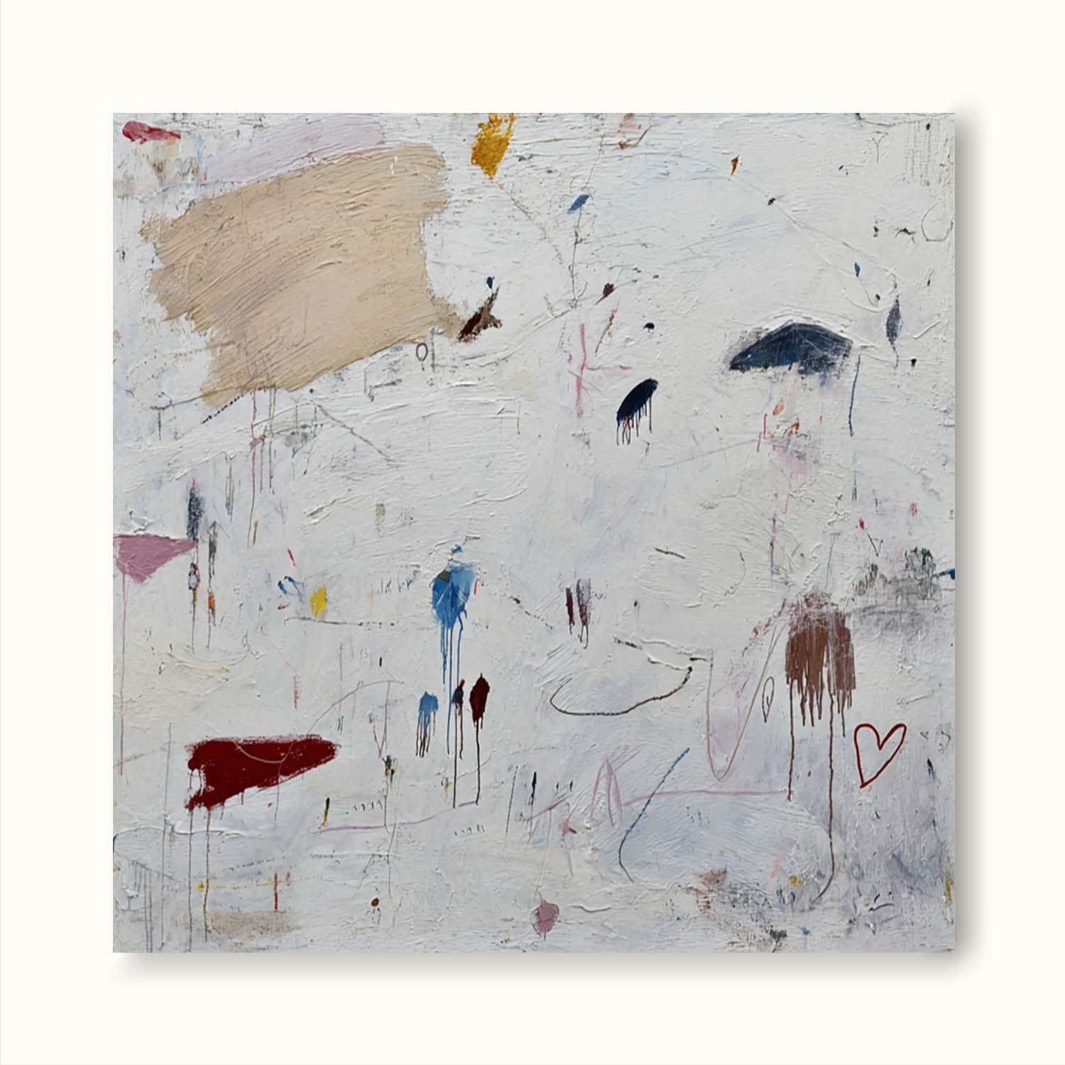 Handmade White And Beige Abstract Oil Painting Original Minimalist Abstract Canvas Art Modern White Graffiti Art