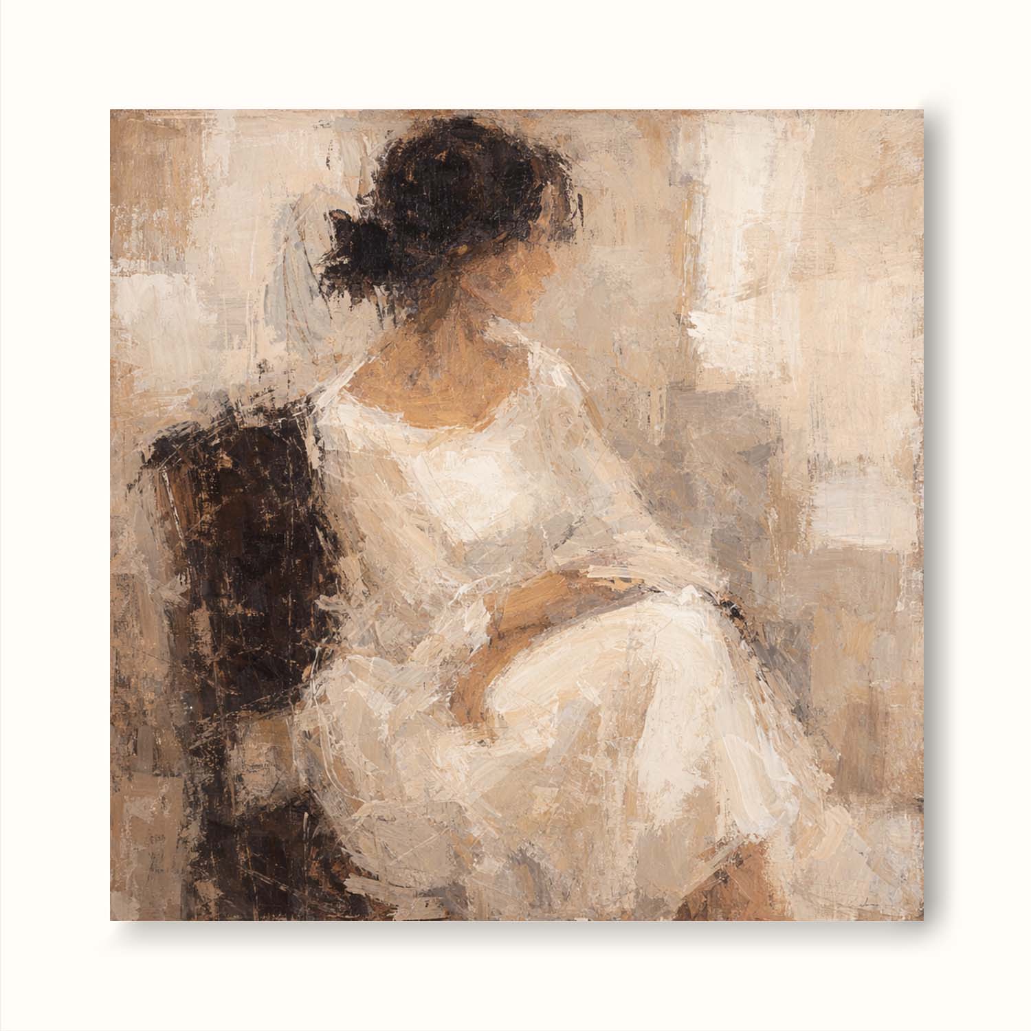 Handmade Minimalist Brown And White Female Portrait Abstract Female Wall Art Abstract Female Portrait Painting
