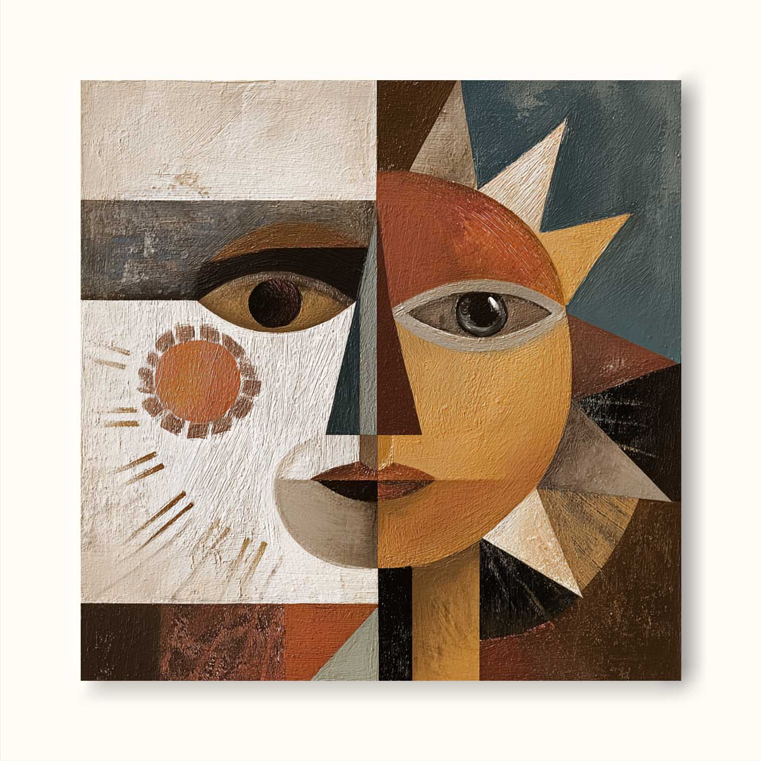 Hand Painted Textured Abstract Face Painting Large Abstract Face Wall Art Large Abstract Geometric Face Painting