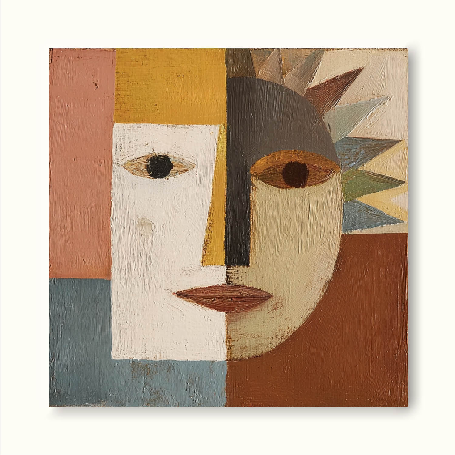 Large Brown Geometric Abstract Portrait Wall Art Minimalist Brown And Blue Geometric Abstract Face Painting