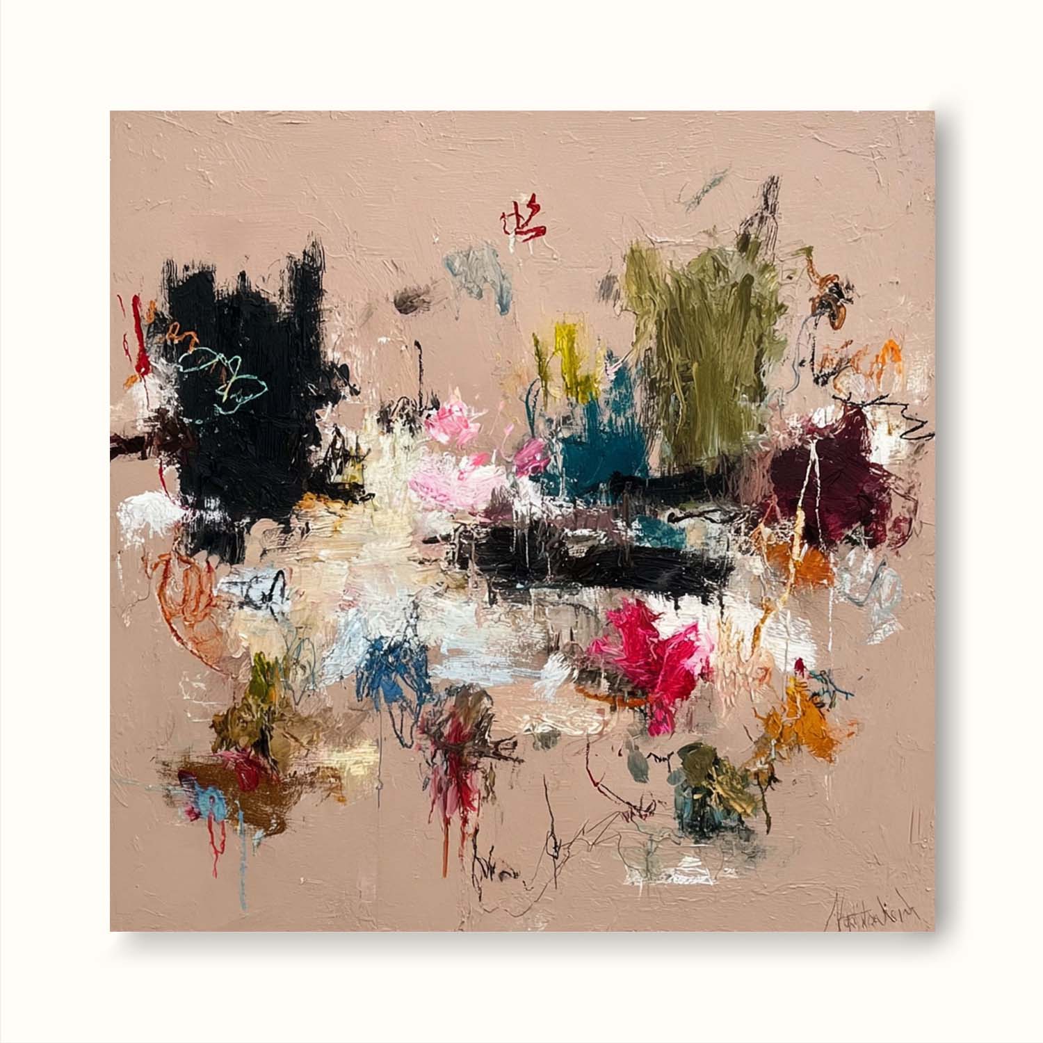 Large Square Minimalist Wall Art In Beige And Brown For Organic Modern Living Room