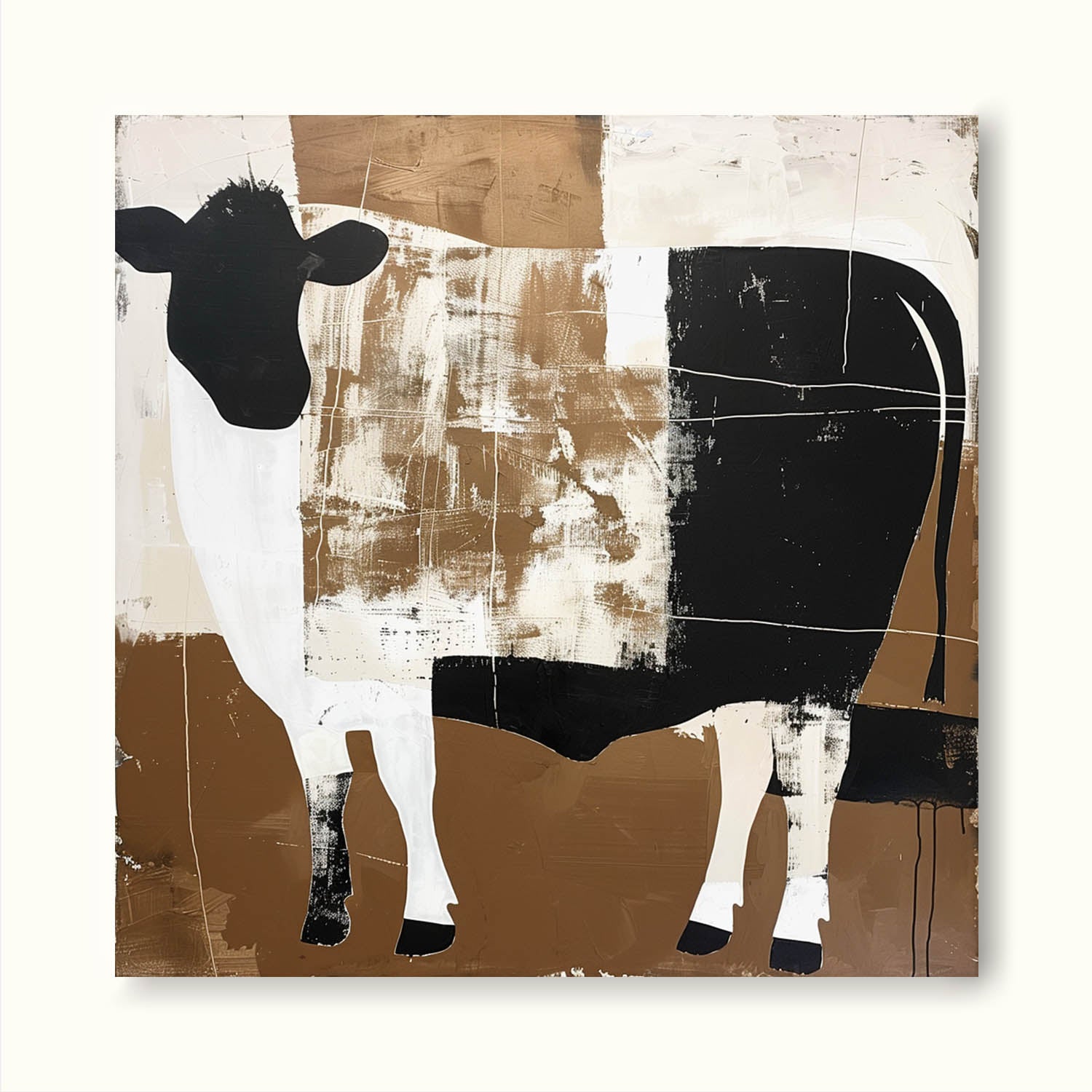Vintage White And Black Bull Oil Painting Original Black And White Acrylic Art Large Canvas Wall Decor