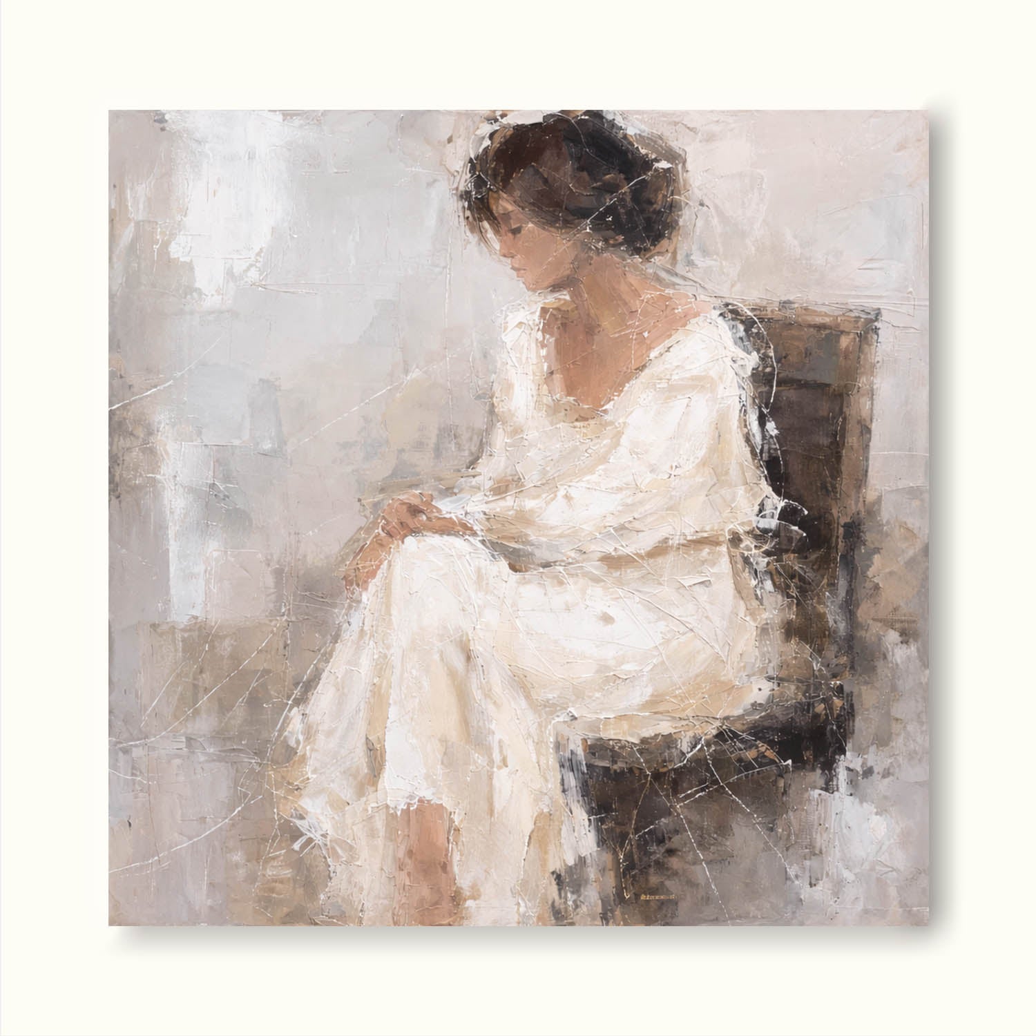 Handmade Abstract Oil Painting Of Woman Original Abstract Oil Painting Of Woman Minimalist Beige And White Female Figure Art