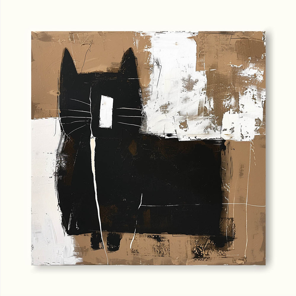 Vintage Cat Art On Canvas Vintage Black And White Cat Painting Black ...