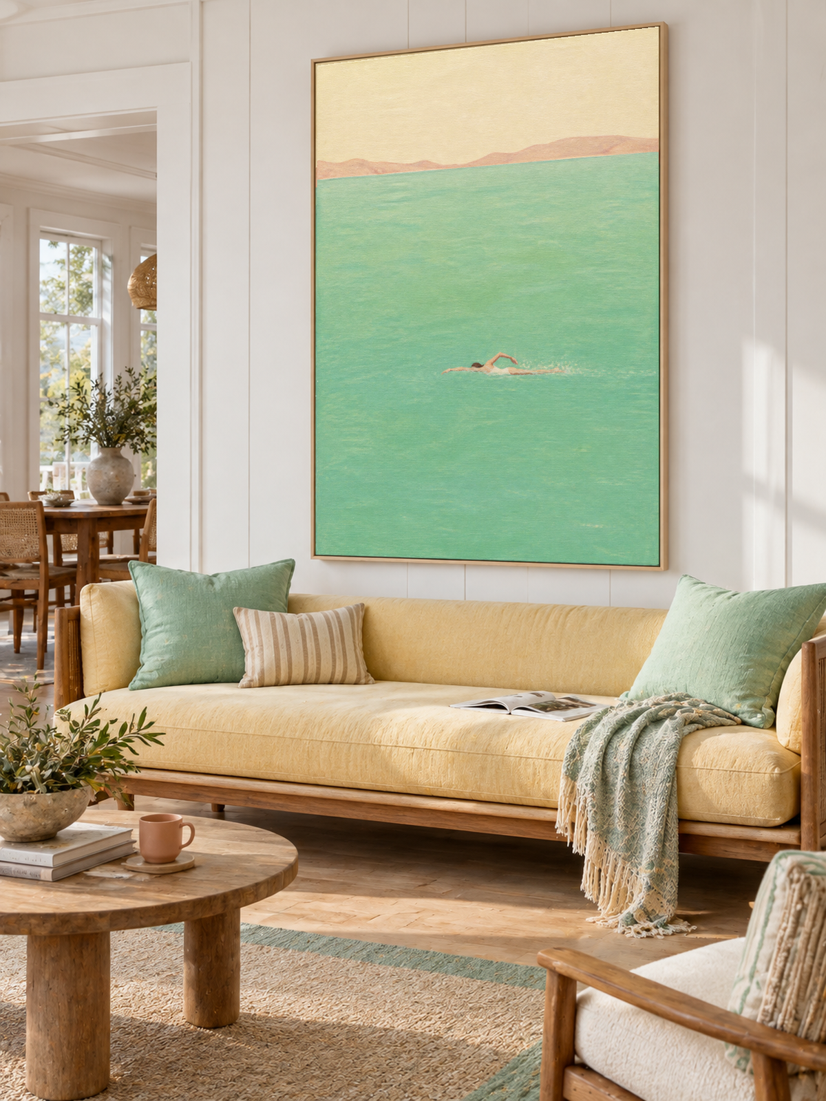 Mint Turquoise Swimming Wall Art For Calm Modern Home Bedroom Interiors