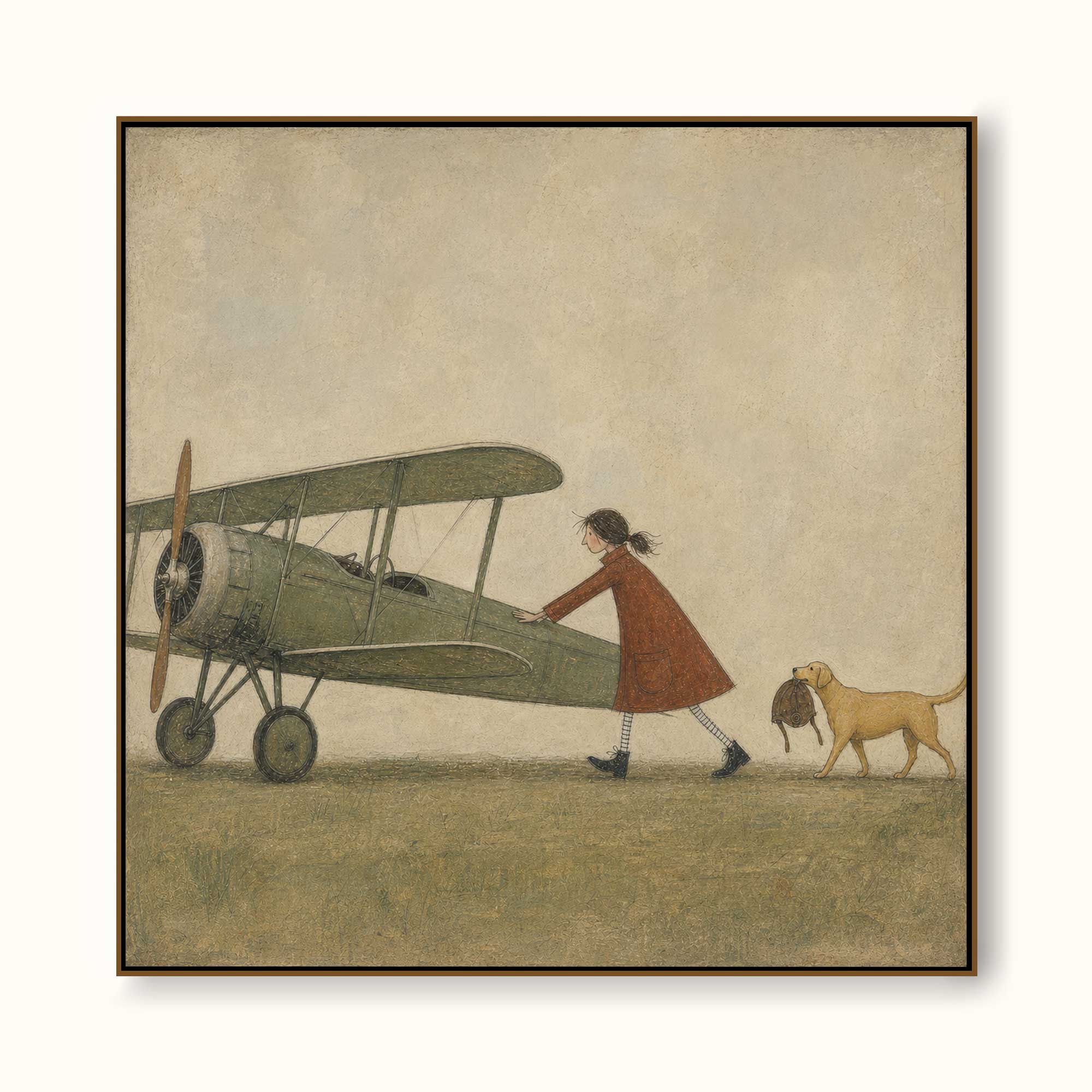 Whimsical Vintage Airplane Art With Dog For Travel Lovers Wall Decor