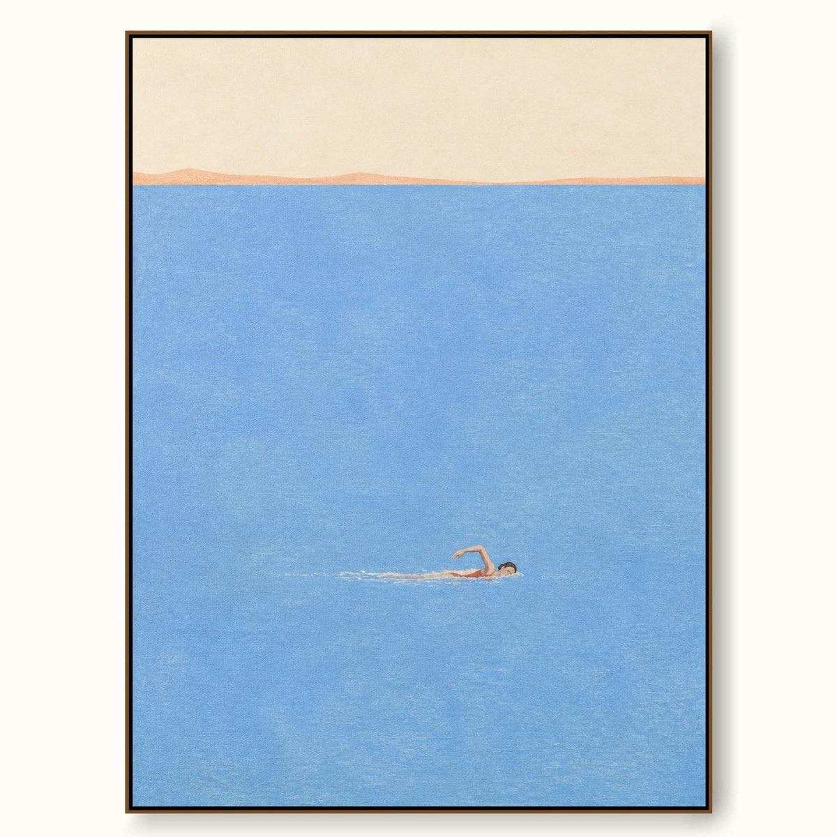 Swimmer In Endless Blue Sea Hand-Painted Canvas Wall Art