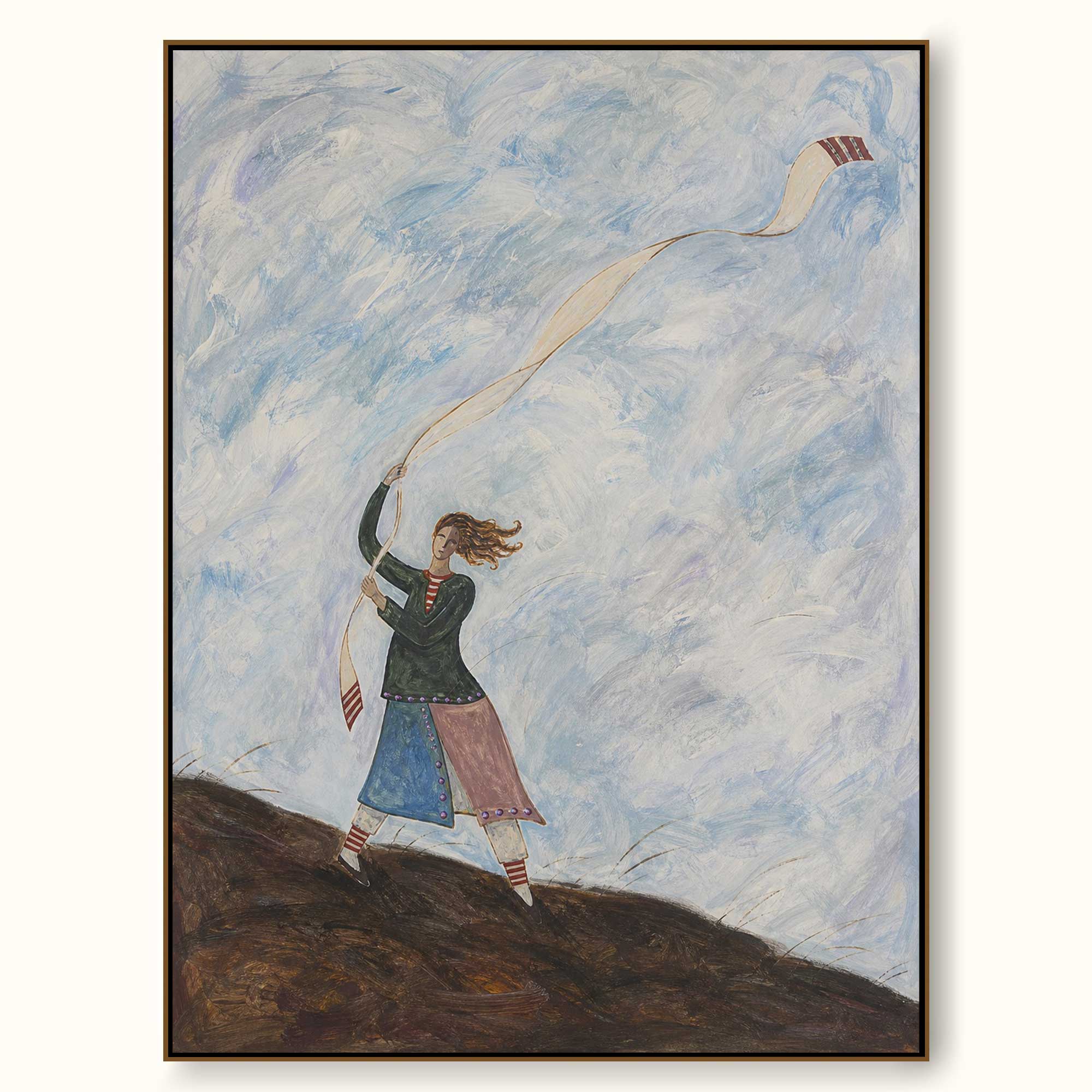 Hand Painted Flowing Ribbon Painting Bohemian Motion Wall Art Naive Figurative Artwork