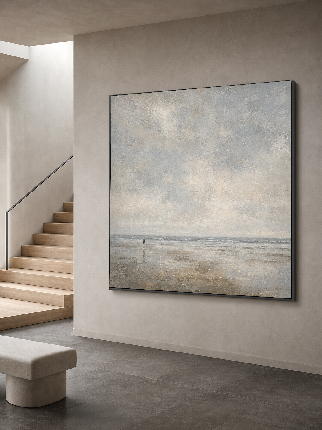 Original Minimalist Seascape Art With Textured Brushstrokes For Modern Interior Design