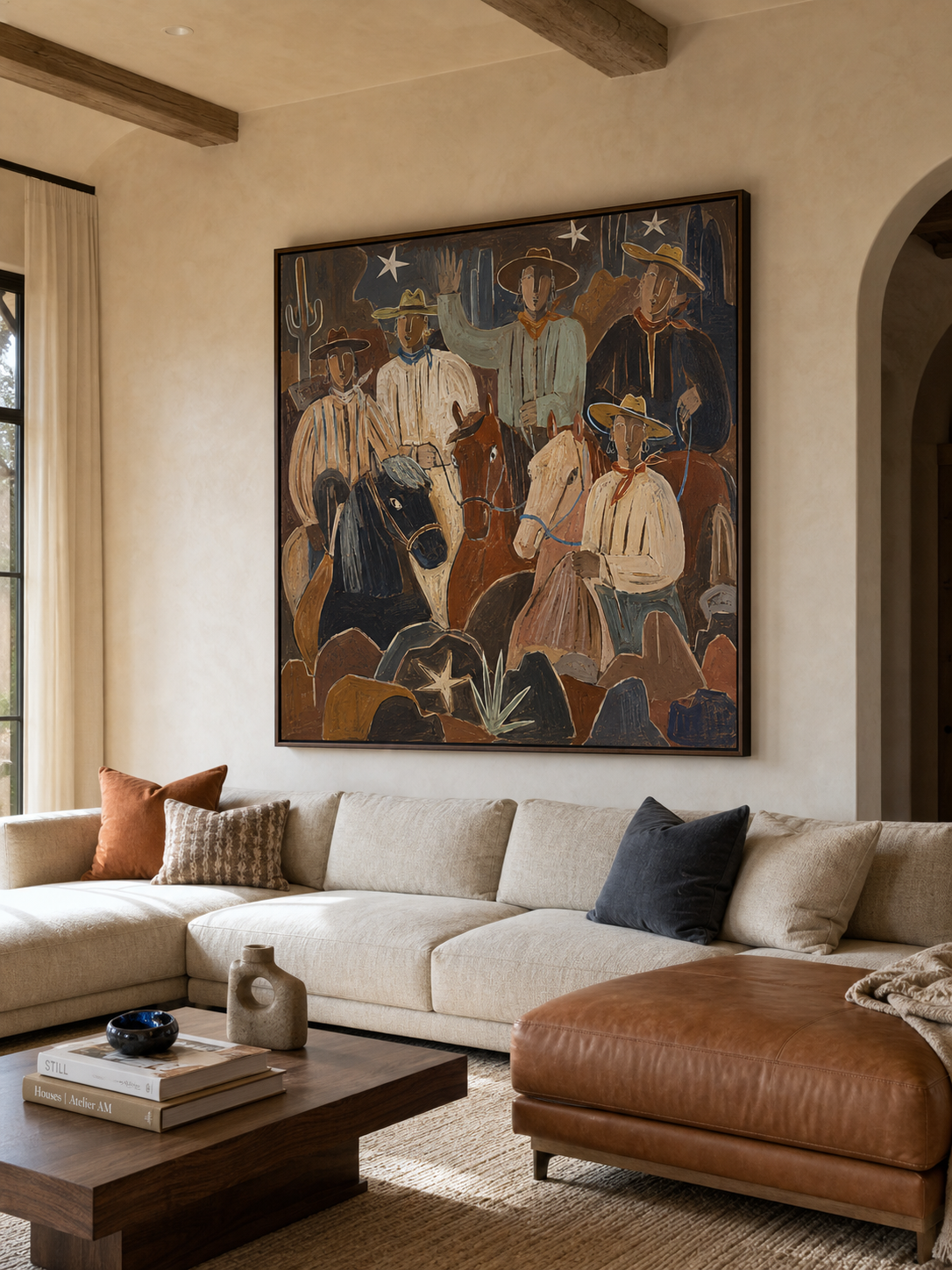 Western Cowboy Art Print With Horses For Rustic Home Decor