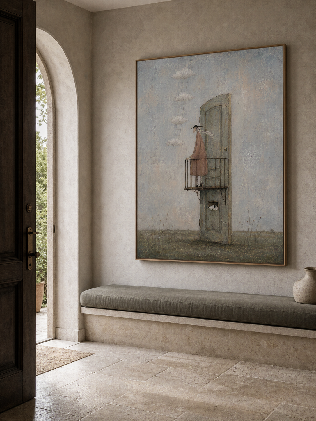 Whimsical Surrealist Painting With Vintage Charm For Modern Living Rooms